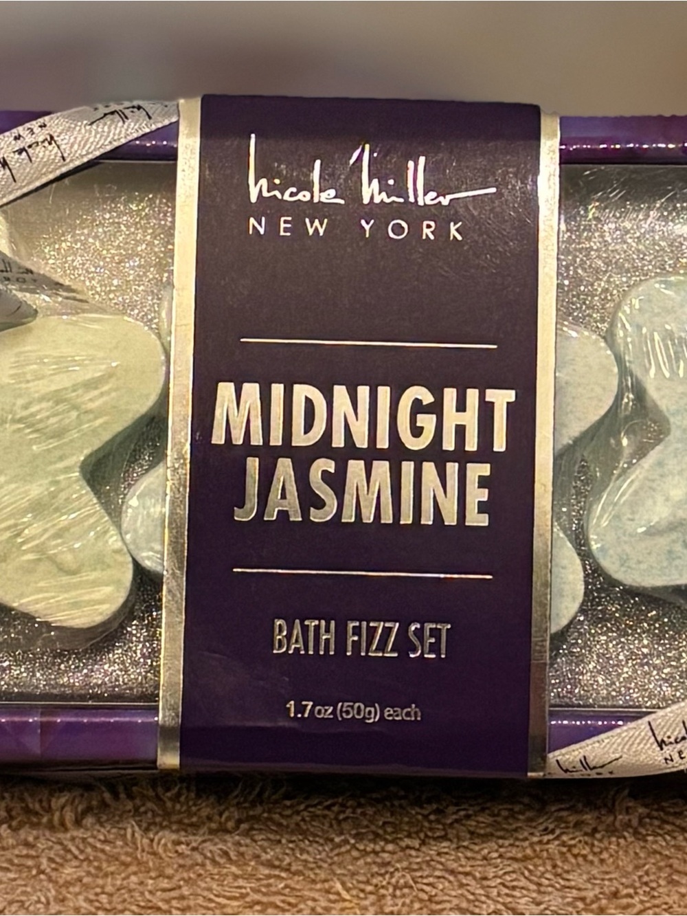 Nicole Miller Midnight Jasmine Bath Fizz Set - Purple & Silver Accents